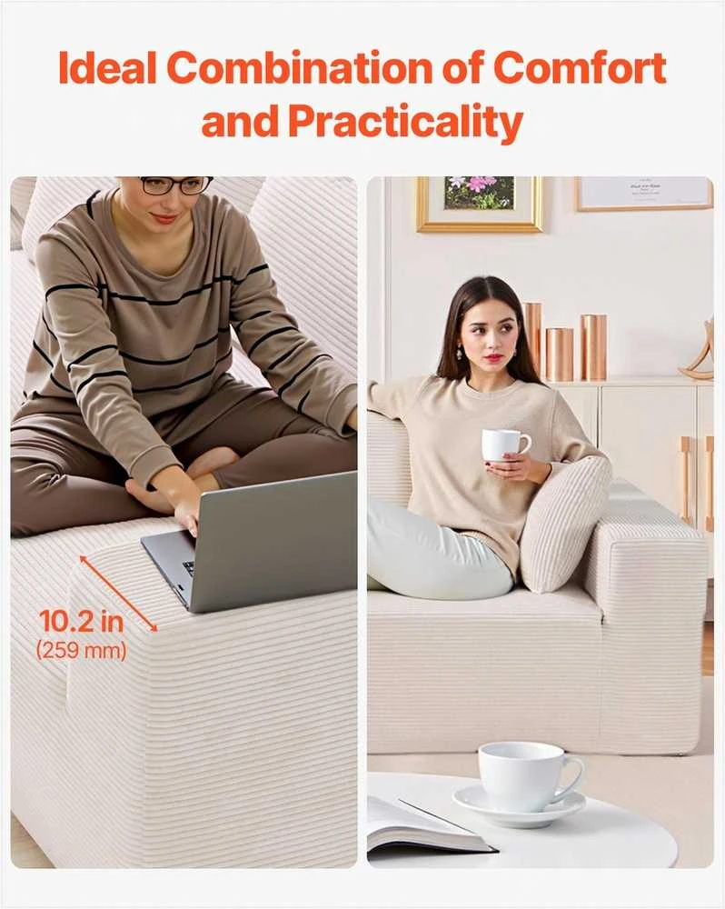Modulinė sekcijinė sofa, L formos su gulimąja dalimi, velvetu aptraukta sofa svetainei, minkšta sofa su aukšto atšokimo kempine, smėlio spalvos, kampinė sofa poilsiui