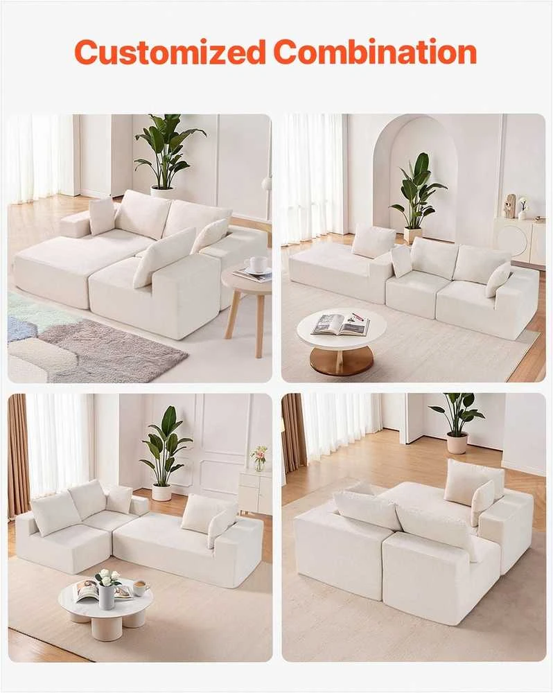 Modulinė sekcijinė sofa, L formos su gulimąja dalimi, velvetu aptraukta sofa svetainei, minkšta sofa su aukšto atšokimo kempine, smėlio spalvos, kampinė sofa poilsiui
