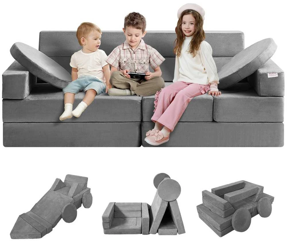 Modulinė vaikiška žaidimų sofa, 15 dalių, 30+ kombinacijų, porolono sofa