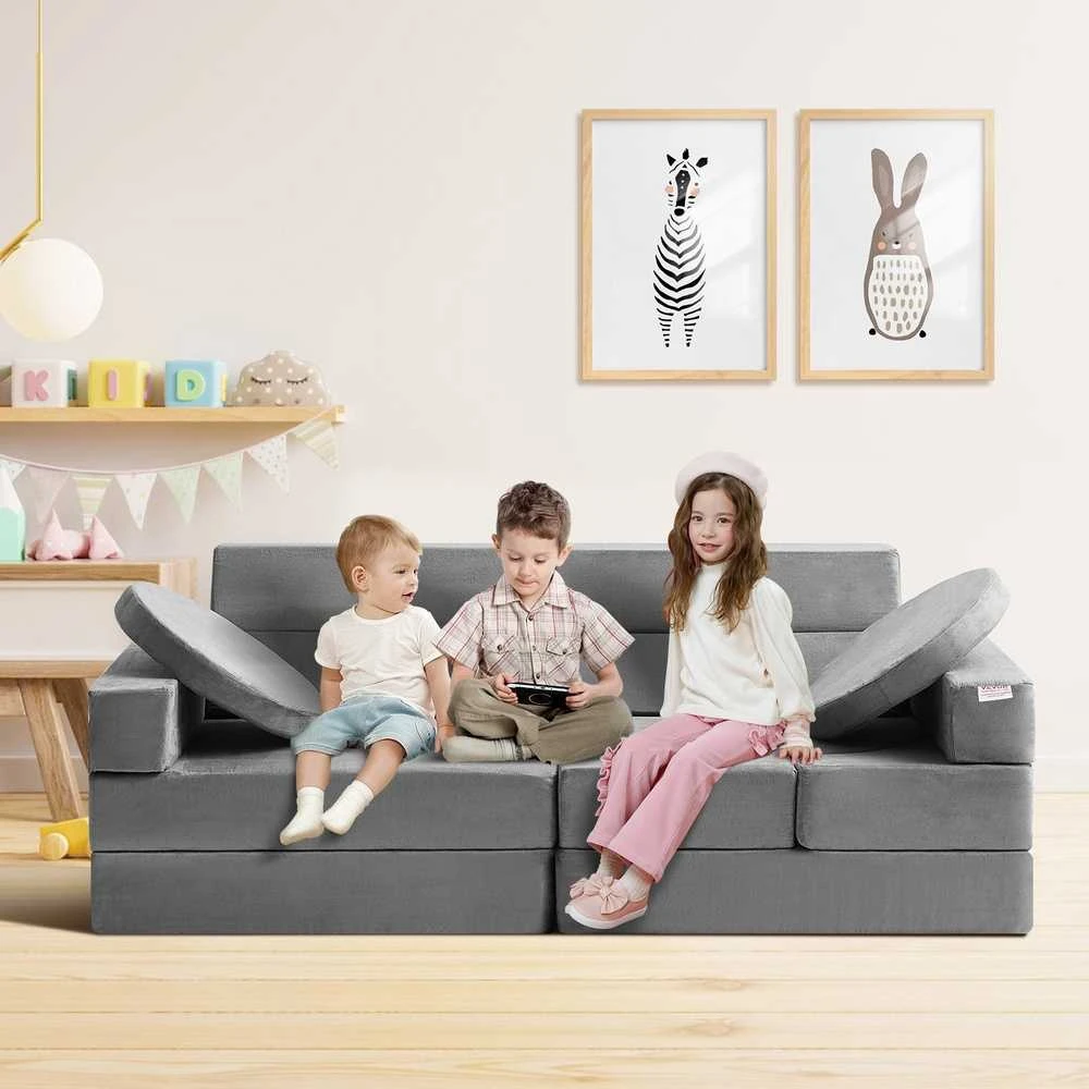 Modulinė vaikiška žaidimų sofa, 15 dalių, 30+ kombinacijų, porolono sofa