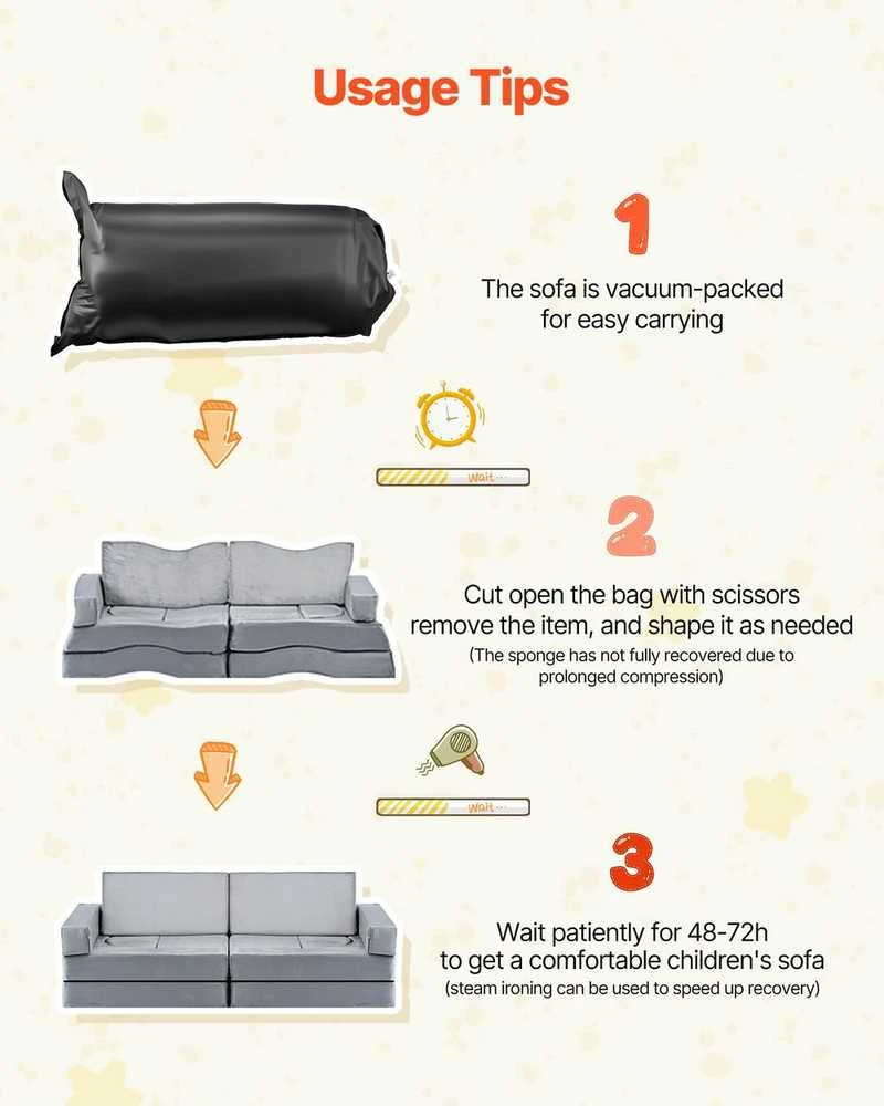 Modulinė vaikiška žaidimų sofa, sekcijinė mažylio sofa, kūrybinis derinys žaidimų kambariui, pilki vaikiški baldai, 14 dalių sofos komplektas