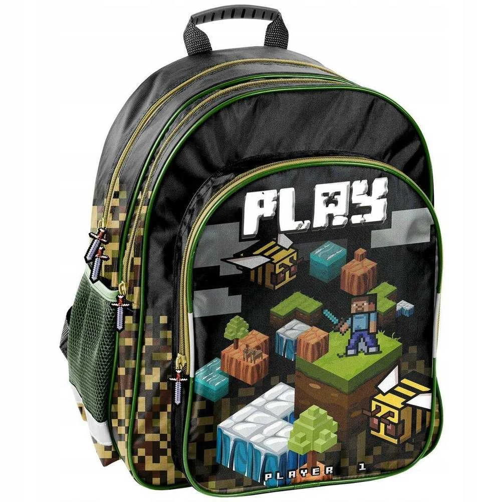 Mokyklinė kuprinė Minecraft, žalia/juoda