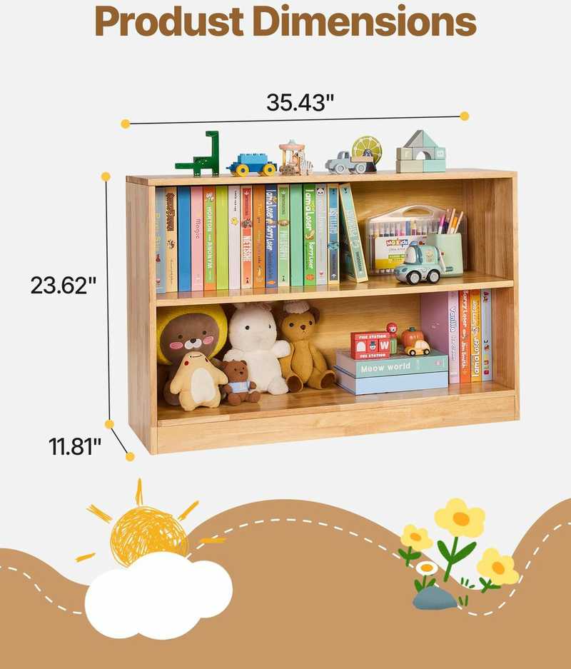 Montessori knygų lentyna, 87 cm žaislų laikymo spintelė, 2 aukštų vaikų vitrina, darželio baldai, vaikų miegamojo knygų lentyna