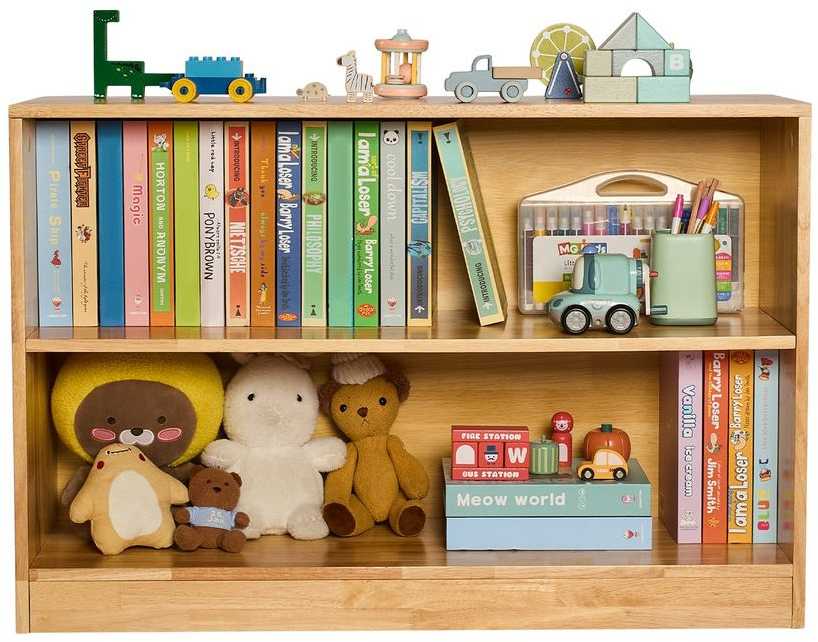 Montessori knygų lentyna, 87 cm žaislų laikymo spintelė, 2 aukštų vaikų vitrina, darželio baldai, vaikų miegamojo knygų lentyna