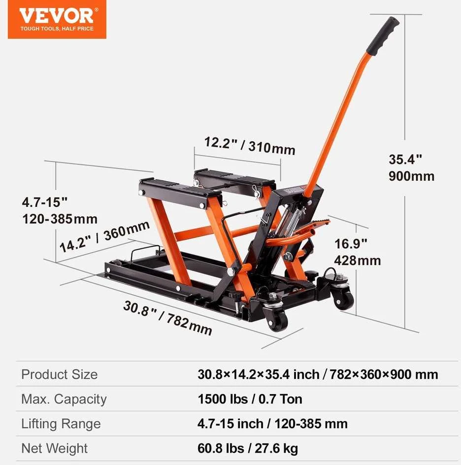 Motociklo hidraulinis keltuvas ATV, motokroso stovas, 0.7 t, juodas moto keltuvas, keturračiams
