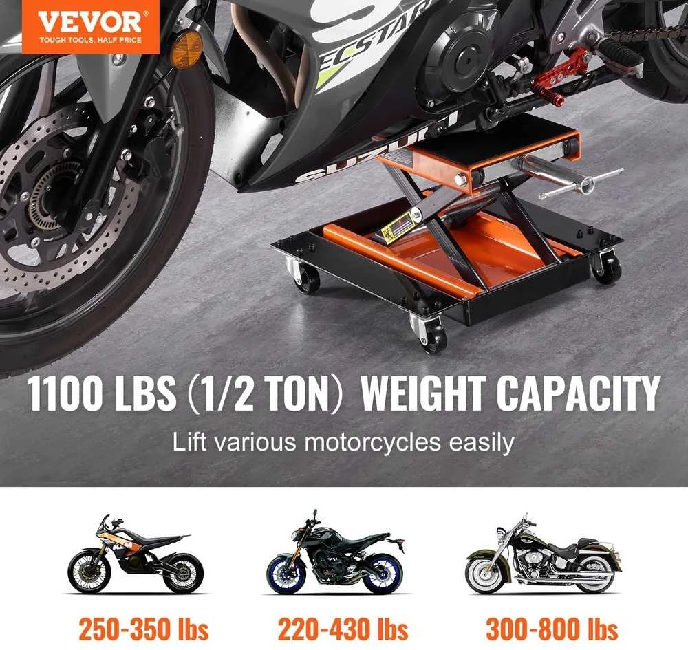 Motociklo žirklinis keltuvas, ATV domkratas, 500 kg, platforma, keturračiams, remontui