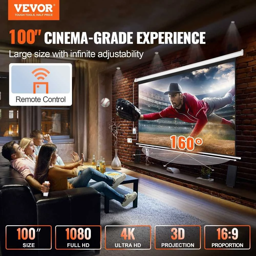Projektorius Motorizuotas 100 colių projektoriaus ekranas 4K HD, kino ekranas, projekcinis ekranas namams
