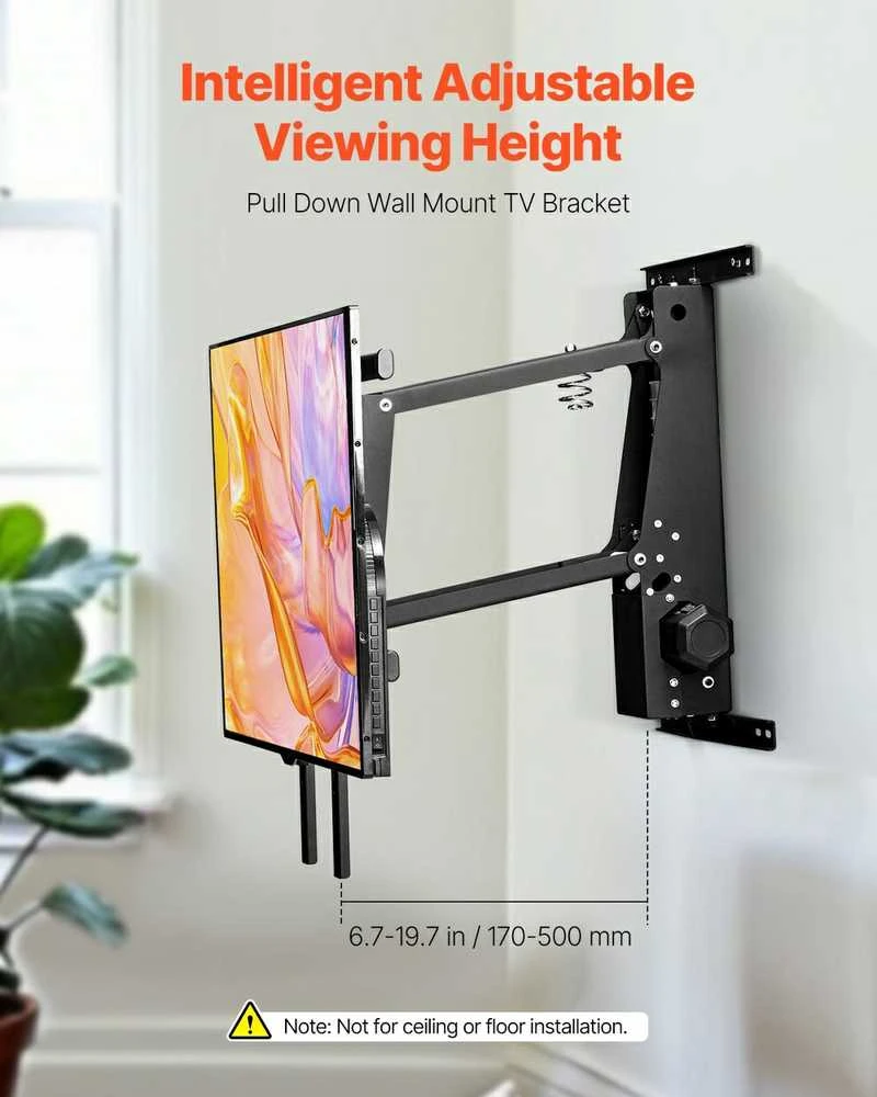 Motorizuotas TV sieninis laikiklis, elektrinis židinio TV sieninis laikiklis, 32-65 colių TV laikiklis, juodas elektrinis pakeliamas TV laikiklis, nuotolinio valdymo TV laikiklis