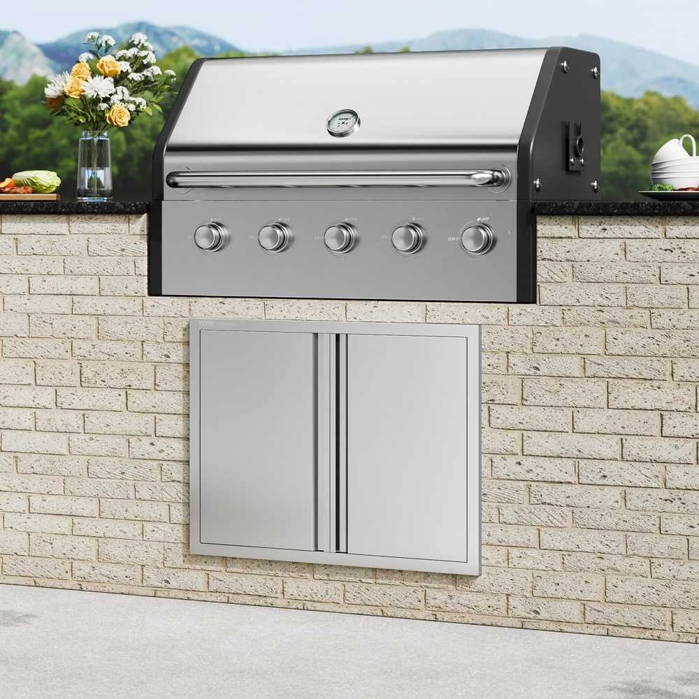 Nerūdijančio plieno BBQ durelės, dvigubos lauko virtuvės durelės, įleidžiamos spintelės durelės, grilio salos durelės, lauko grilio durelės