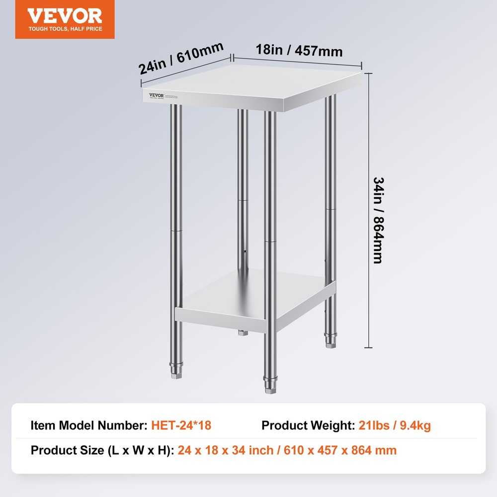 Nerūdijančio plieno darbo stalas 610x457x864 mm maisto ruošimui, komercinis, metalinis, virtuvės, gamybos