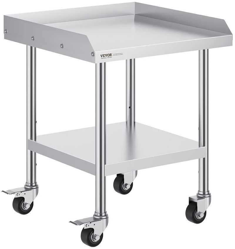 Nerūdijančio plieno darbo stalas 610x610 mm su ratukais, komercinis maisto ruošimo stalas, metalinis restorano stalas, virtuvės stalas, gamybos stalas