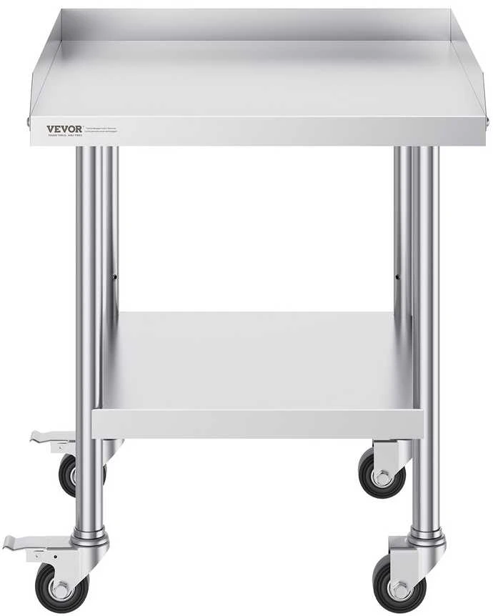 Nerūdijančio plieno darbo stalas 610x610 mm su ratukais, komercinis maisto ruošimo stalas, metalinis restorano stalas, virtuvės stalas, gamybos stalas