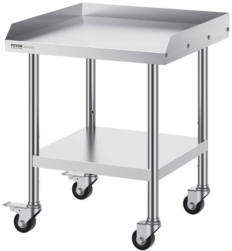 Nerūdijančio plieno darbo stalas 610x610 mm su ratukais, komercinis maisto ruošimo stalas, metalinis restorano stalas, virtuvės stalas, gamybos stalas