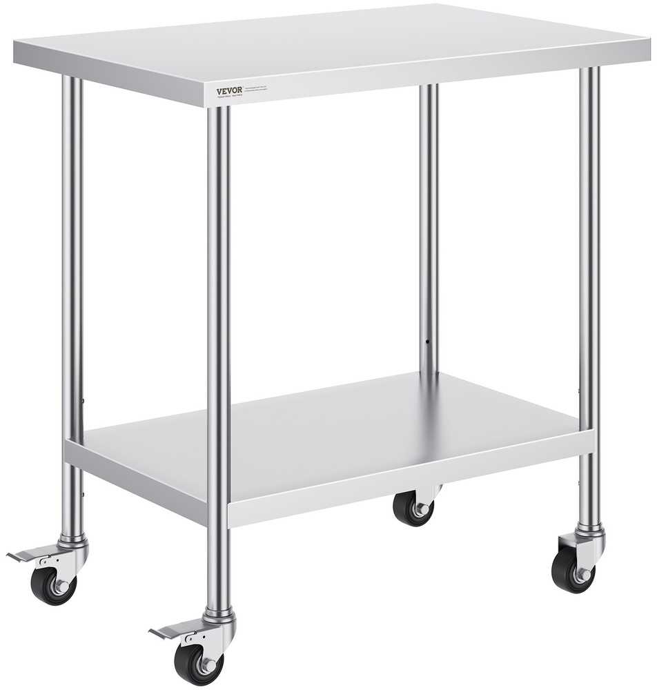 Nerūdijančio plieno darbo stalas 610x914 mm, 4 ratukai, komercinis maisto ruošimo stalas, virtuvės darbastalis, nerūdijančio plieno stalviršis