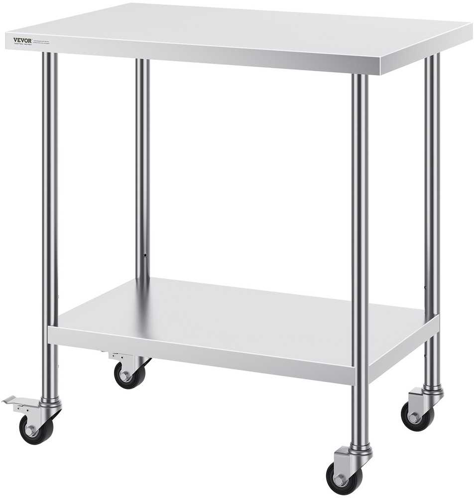 Nerūdijančio plieno darbo stalas 610x914 mm, 4 ratukai, komercinis maisto ruošimo stalas, virtuvės darbastalis, nerūdijančio plieno stalviršis