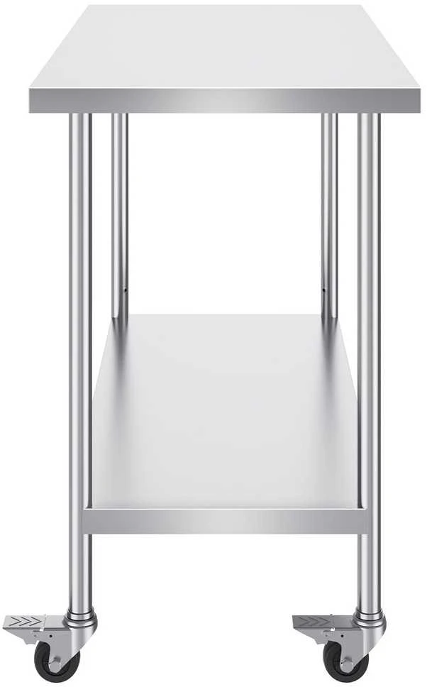 Nerūdijančio plieno darbo stalas 76.2 x 121.9 cm, 4 ratukai, reguliuojamas aukštis, komercinis maisto ruošimo stalas, virtuvės stalas, gamybos stalas