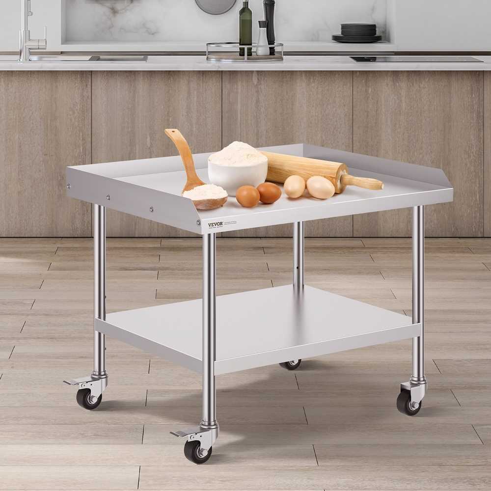 Nerūdijančio plieno darbo stalas 76.2 x 91.4 cm su ratukais, komercinis maisto ruošimo stalas, virtuvės stalas, restoranų įrangai