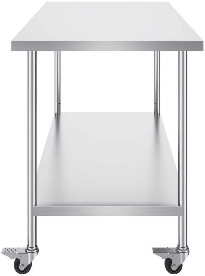 Nerūdijančio plieno darbo stalas 76.2 x 152.4 cm (30 x 60 colių), reguliuojamo aukščio, su 4 ratukais, komercinis maisto ruošimo stalas, virtuvės darbastalis, nerūdijančio plieno stalviršis