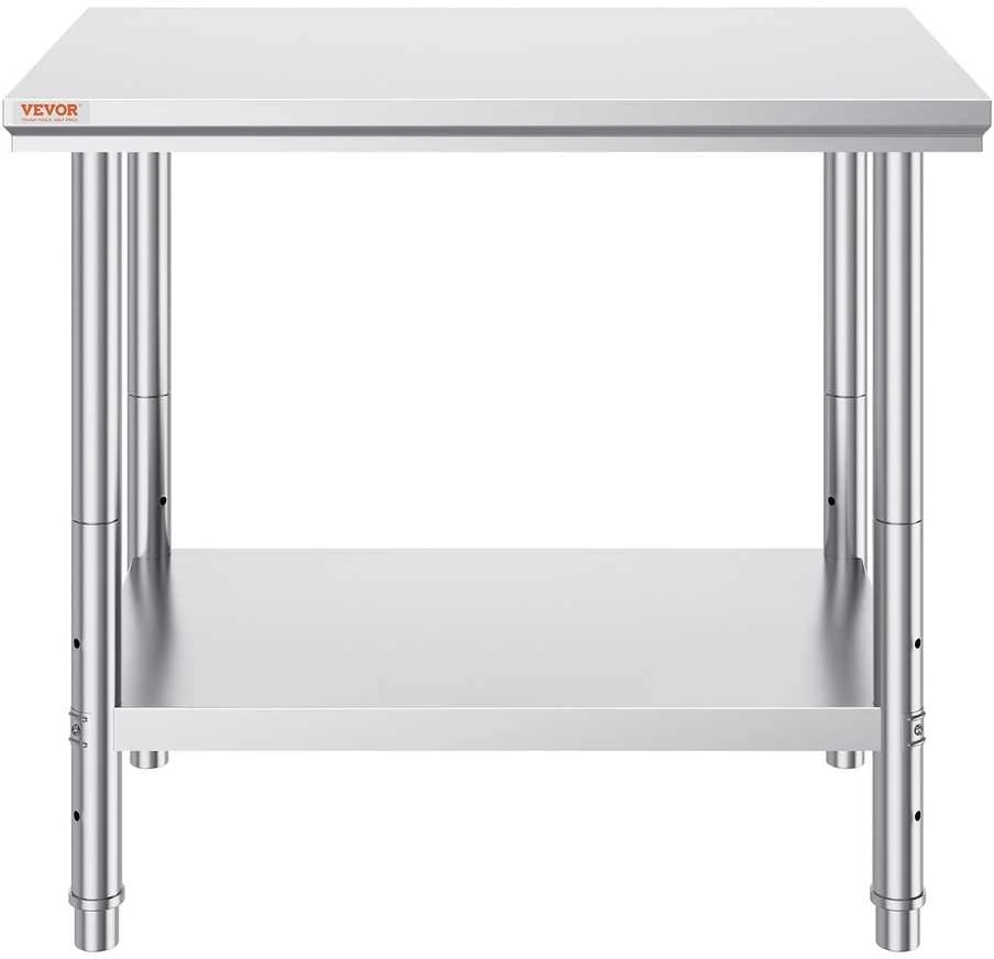 Nerūdijančio plieno darbo stalas komercinei virtuvei 900x600x800 mm, reguliuojama lentyna, maisto ruošimo stalviršis, restorano stalas