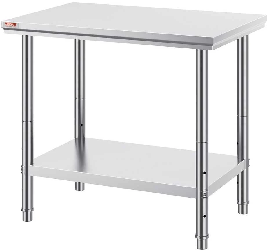 Nerūdijančio plieno darbo stalas komercinei virtuvei 900x600x800 mm, reguliuojama lentyna, maisto ruošimo stalviršis, restorano stalas