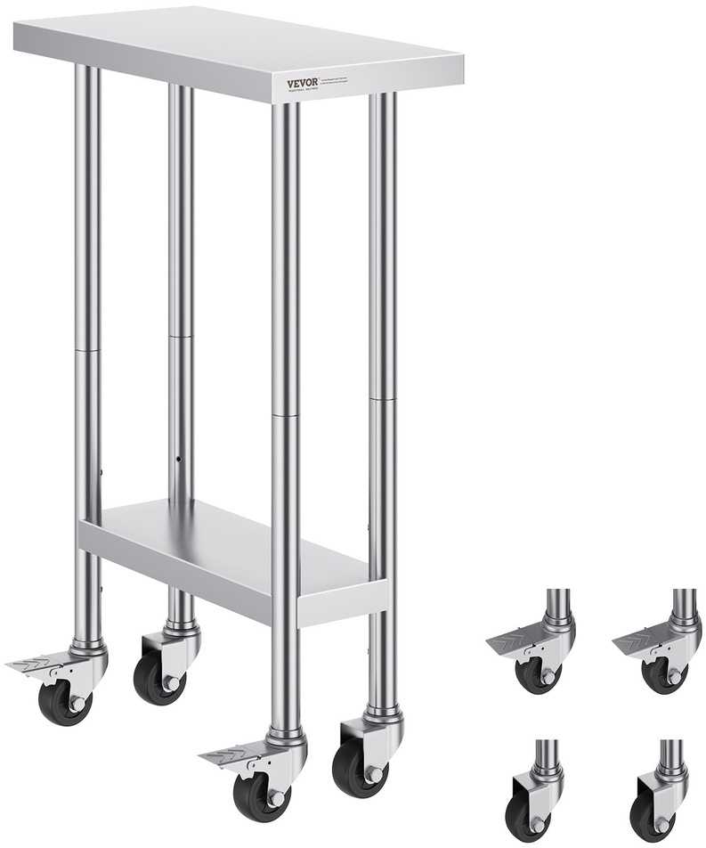 VEVOR Nerūdijančio plieno darbinis stalas 61x30cm su ratukais