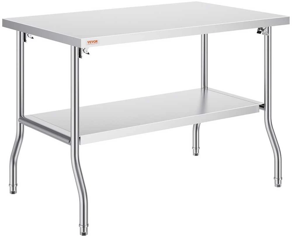 Nerūdijančio plieno darbo stalas, komercinis paruošimo stalas, sunkiasvorė virtuvės sala, 1220 x 760 mm darbo vieta