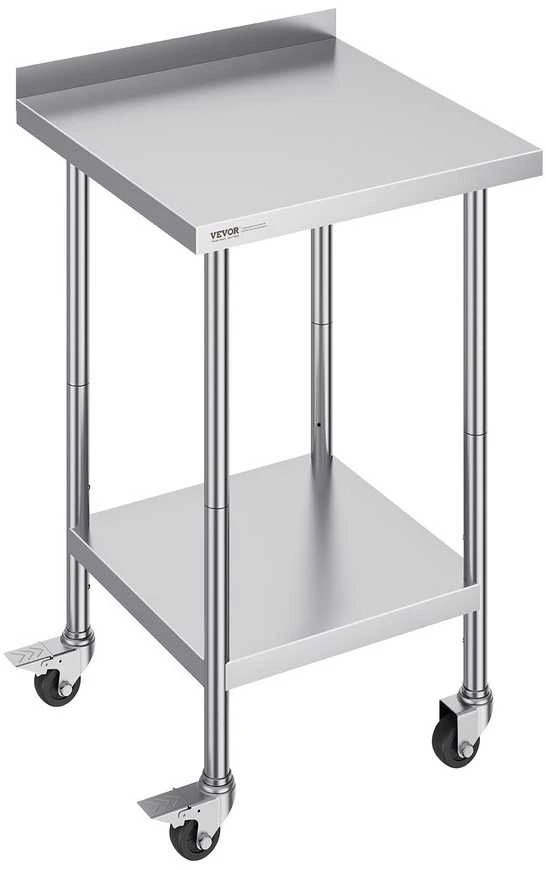 VEVOR Nerūdijančio plieno stalas su ratukais 61x61 cm