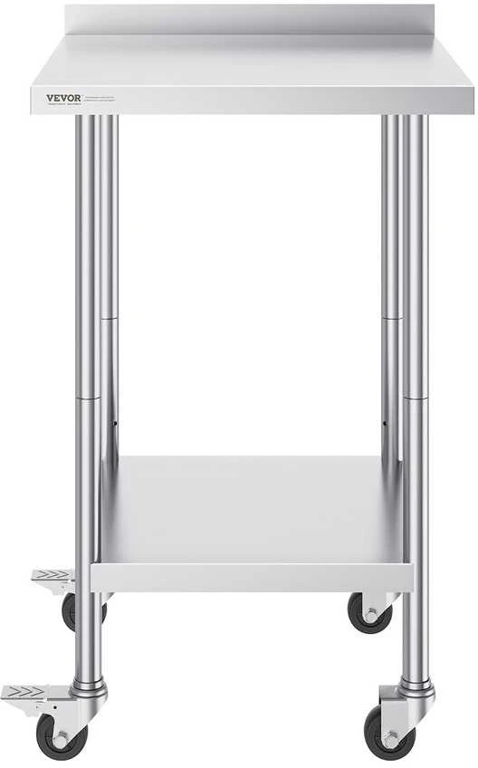 VEVOR Nerūdijančio plieno stalas su ratukais 61x61 cm