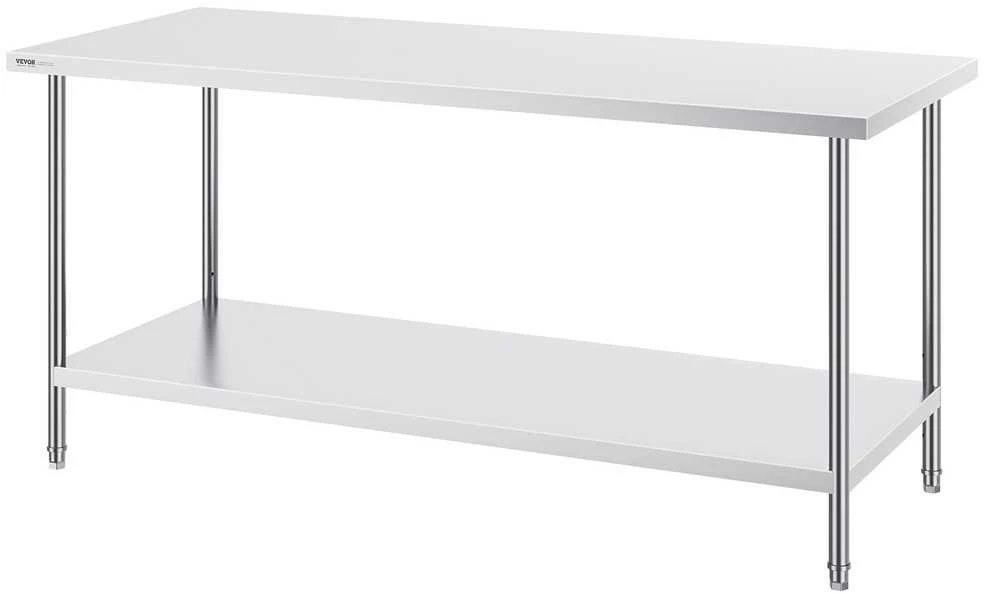 Nerūdijančio plieno darbo stalas, komercinis maisto ruošimo stalas, 76.2x182.9 cm, NSF sertifikuotas, reguliuojamo aukščio lentynos, virtuvės stalas, restoranų įranga
