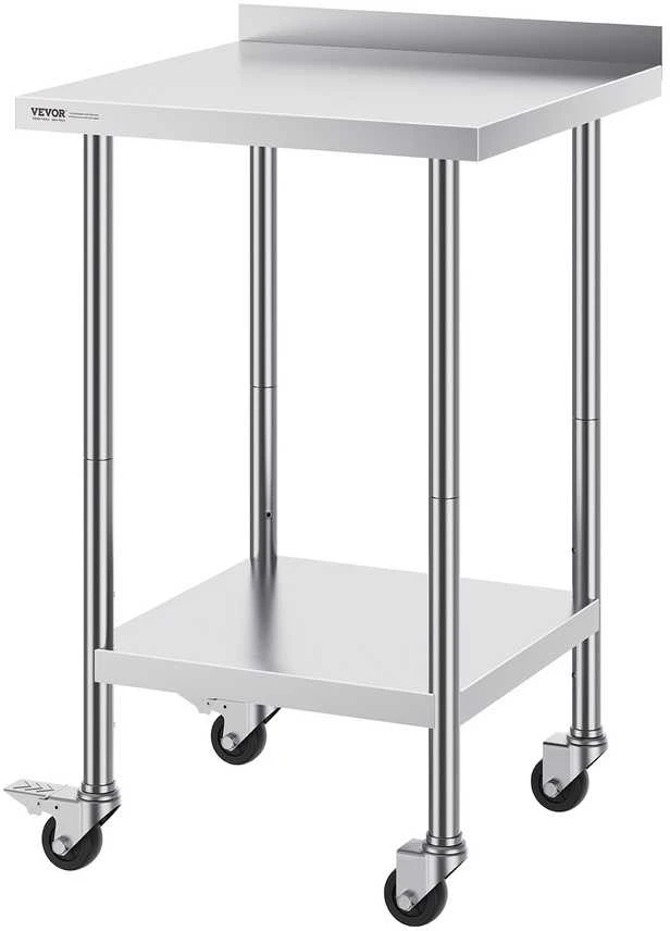 VEVOR Nerūdijančio plieno stalas su ratukais 61x61 cm