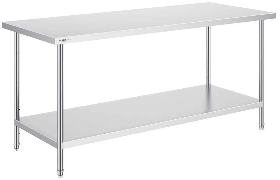 Nerūdijančio plieno darbo stalas, komercinis maisto ruošimo stalas, 76.2x182.9 cm, NSF sertifikuotas, reguliuojamo aukščio lentynos, virtuvės stalas, restoranų įranga