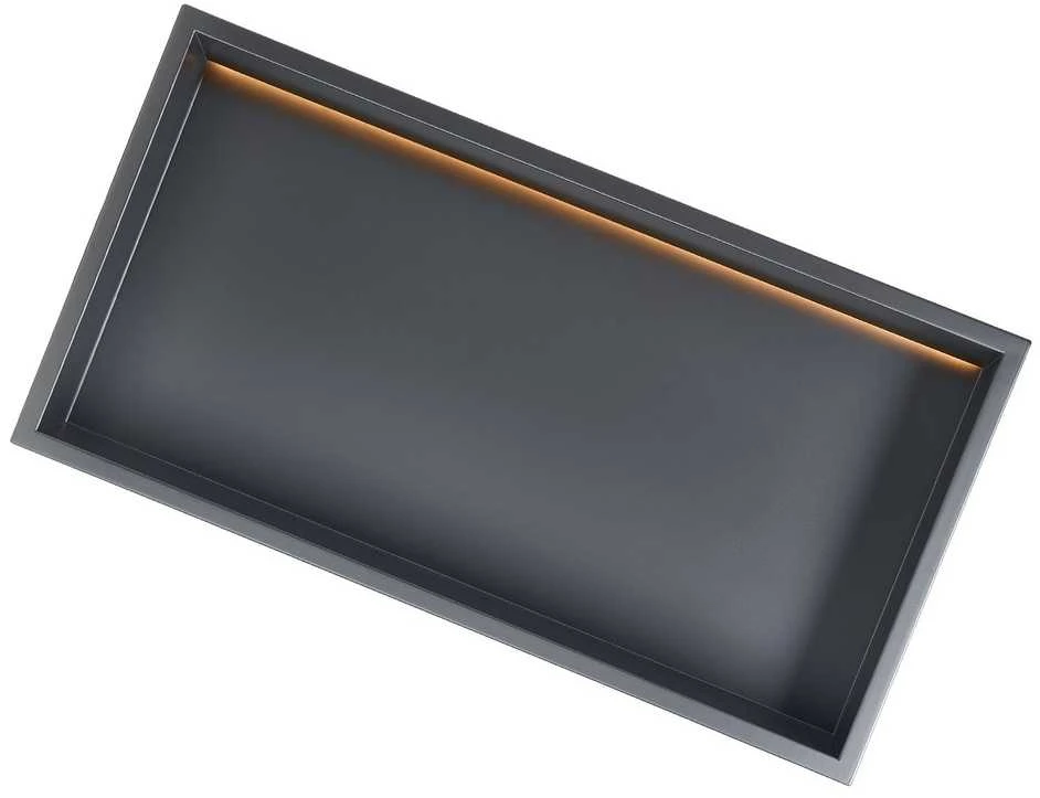 Nerūdijančio plieno dušo niša su LED, juoda, 33x63.5 cm, vonios lentyna, šampūnų laikiklis, įleidžiama lentynėlė, vandeniui atspari