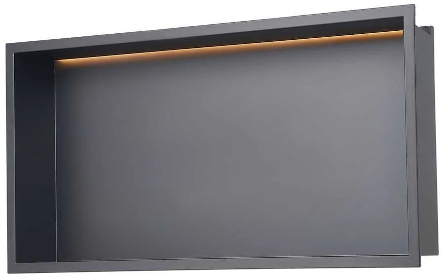 Nerūdijančio plieno dušo niša su LED, juoda, 33x63.5 cm, vonios lentyna, šampūnų laikiklis, įleidžiama lentynėlė, vandeniui atspari