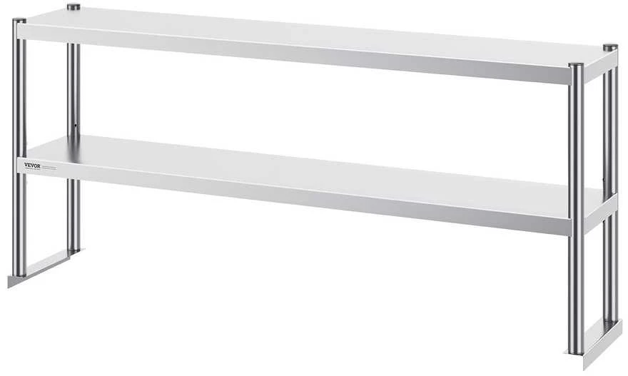 Nerūdijančio plieno dviejų aukštų lentyna virš stalviršio, reguliuojamas virtuvės organizatorius 305 x 1524 mm, dviejų pakopų prieskonių lentynėlė, darbastalio lentyna