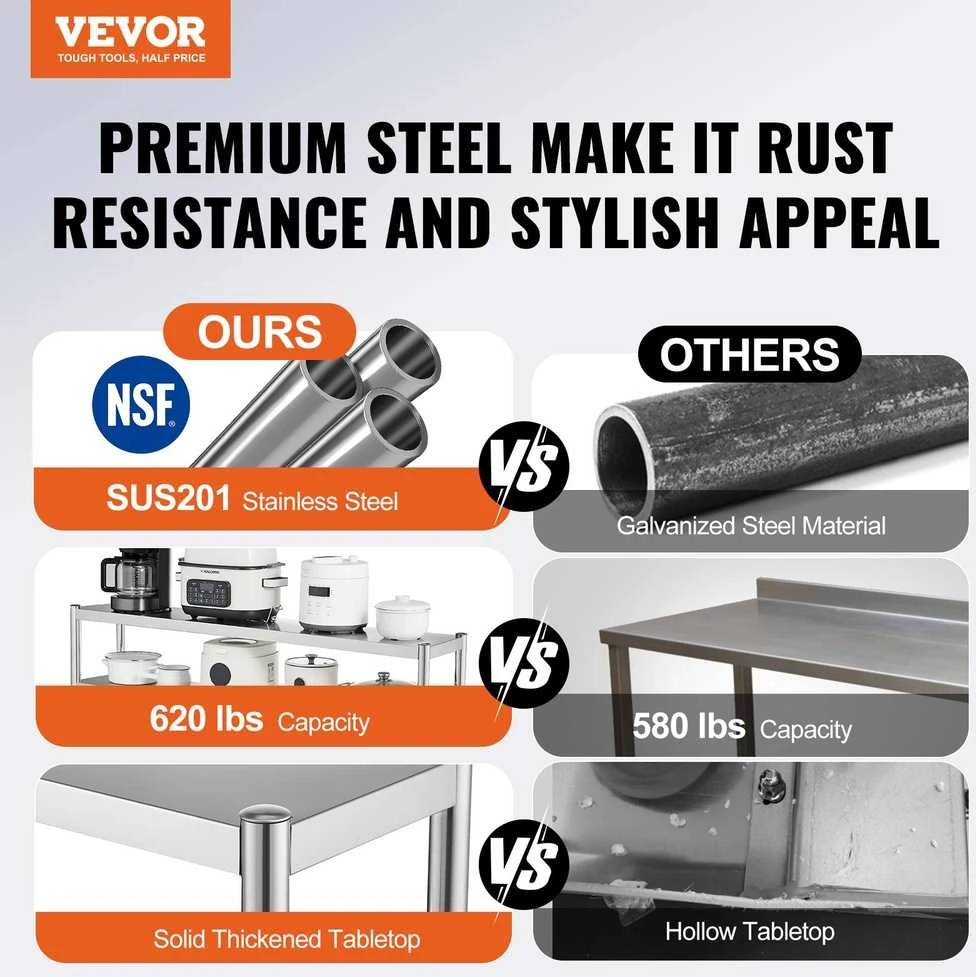 VEVOR Dviejų aukštų nerūdijančio plieno lentyna