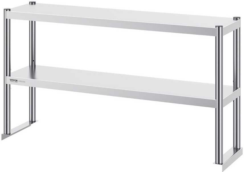 Nerūdijančio plieno lentyna virš stalo, 2 aukštų, 120 x 60 cm, komercinė virtuvės gamybos stalas, tvirta, nerūdijančio plieno stelažas, maisto ruošimo stalas