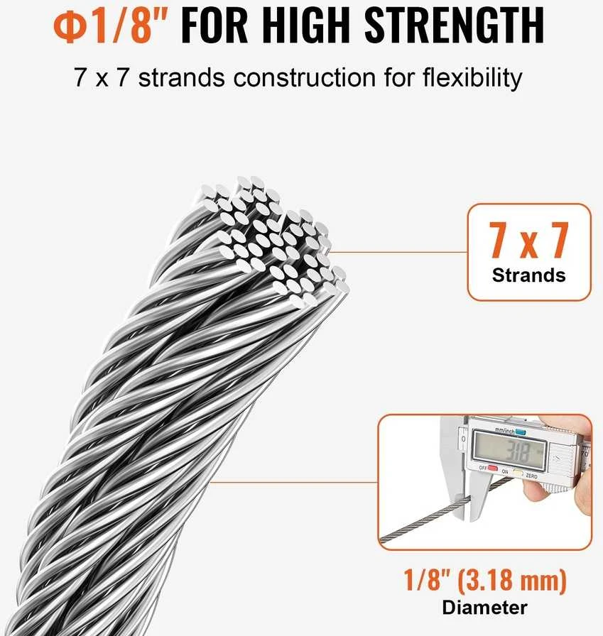 VEVOR Nerūdijančio plieno trosas 1/8" 1000 pėdų