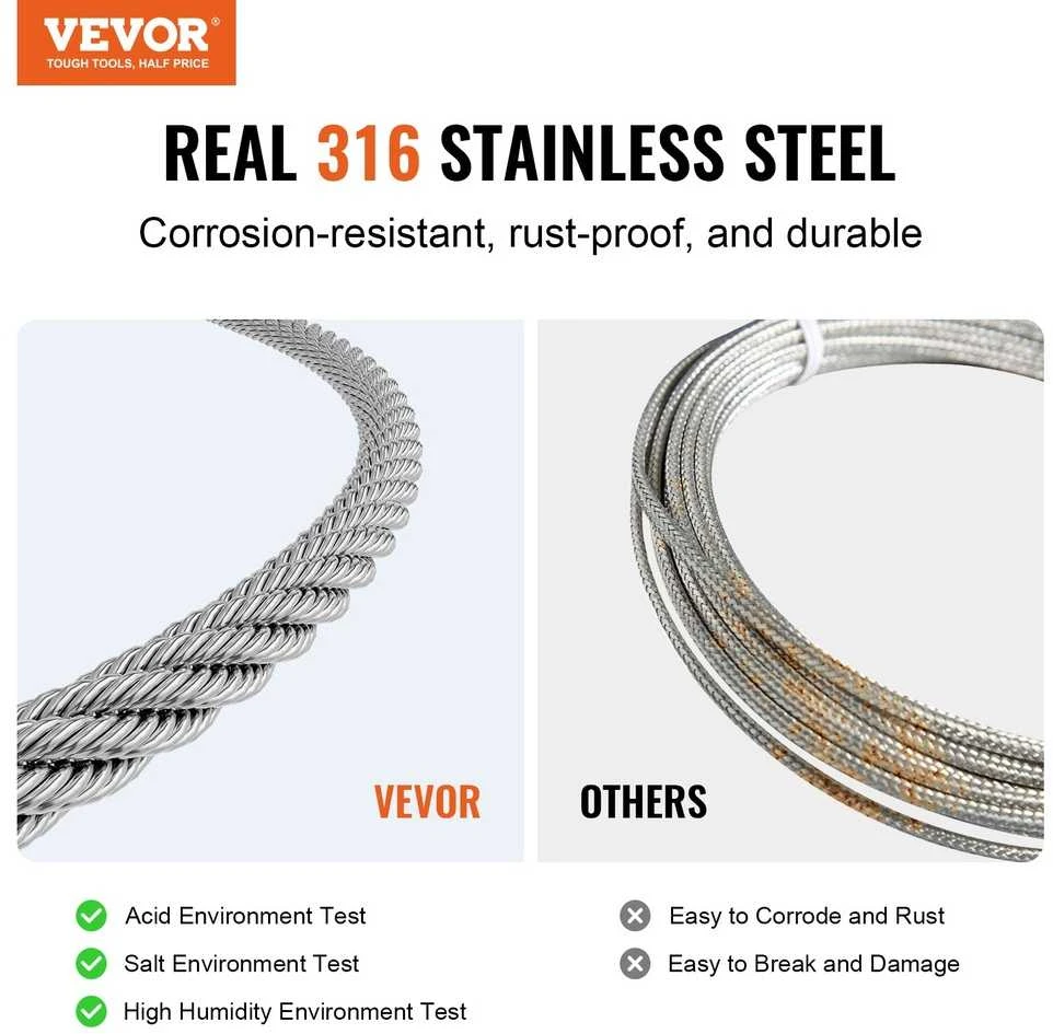 VEVOR Nerūdijančio plieno trosas 1/8" 1000 pėdų