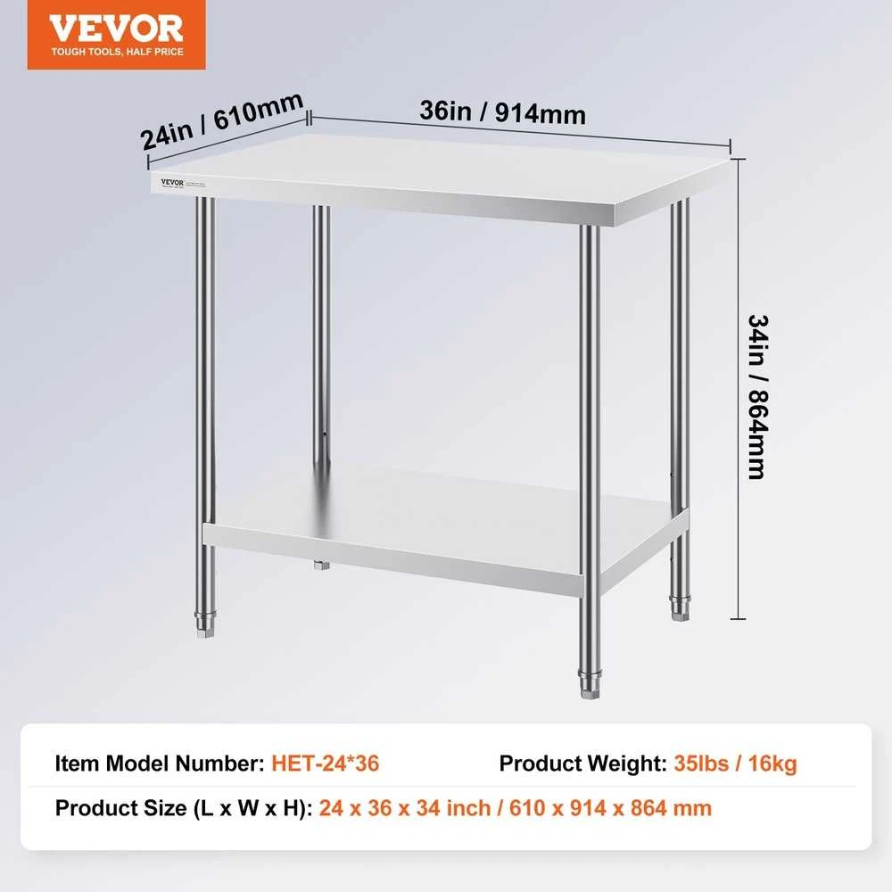 Nerūdijančio plieno maisto gamybos stalas 610x914x864 mm, komercinis, metalinis, virtuvės, restorano