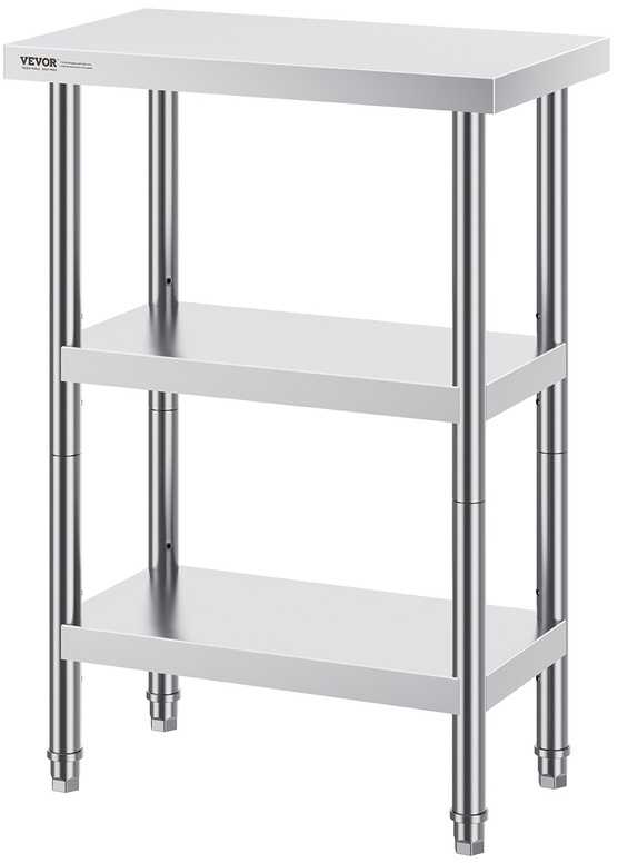 Nerūdijančio plieno maisto ruošimo stalas, 3 aukštų, reguliuojama lentyna, 356 x 610 x 864 mm, komercinei virtuvei, darbo stalas, virtuvės stalas