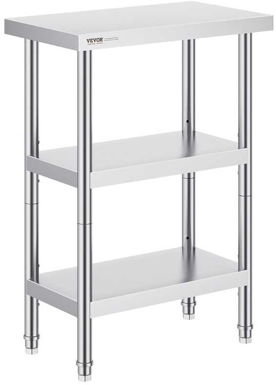 Nerūdijančio plieno maisto ruošimo stalas, 3 aukštų, reguliuojama lentyna, 356 x 610 x 864 mm, komercinei virtuvei, darbo stalas, virtuvės stalas
