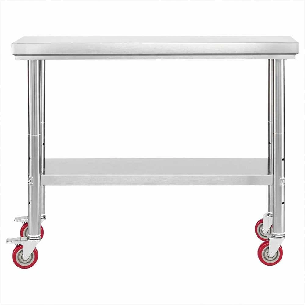 Nerūdijančio plieno maisto ruošimo stalas su ratais, reguliuojama lentyna, komercinei virtuvei restoranui viešbučiui garažui, 90 x 60 cm virtuvinis stalas, darbo stalas, metalinis baldų paviršius