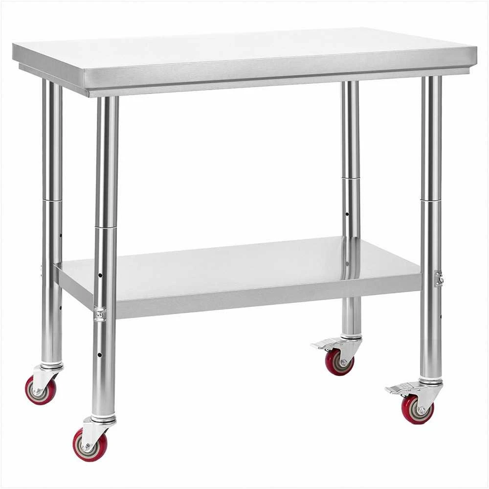 Nerūdijančio plieno maisto ruošimo stalas su ratais, reguliuojama lentyna, komercinei virtuvei restoranui viešbučiui garažui, 90 x 60 cm virtuvinis stalas, darbo stalas, metalinis baldų paviršius