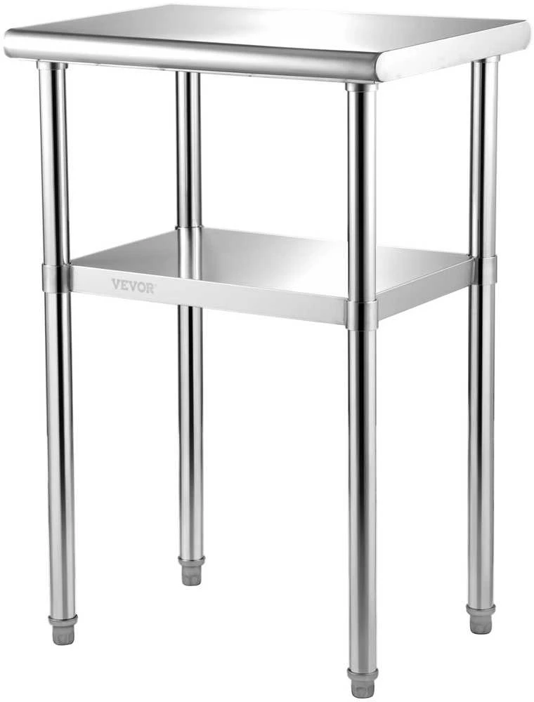 Nerūdijančio plieno paruošimo stalas 61 x 45.7 x 91.4 cm, didelio atsparumo, su reguliuojama apatine lentyna
