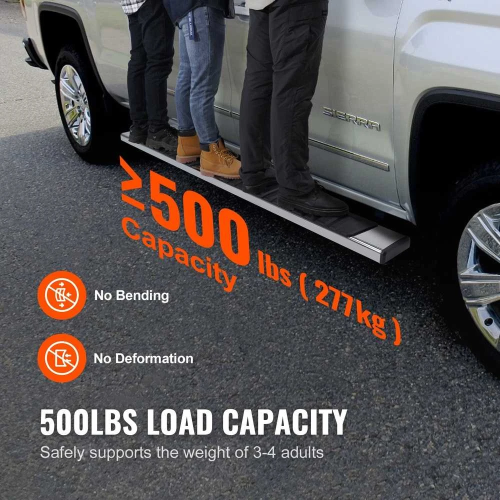 Nerūdijančio plieno šoninės pakopos, 152.4 mm pločio laipteliai, skirti Chevy Silverado GMC Sierra, 227 kg talpa, sunkvežimio apsauginiai strypai, skirti Crew Cab