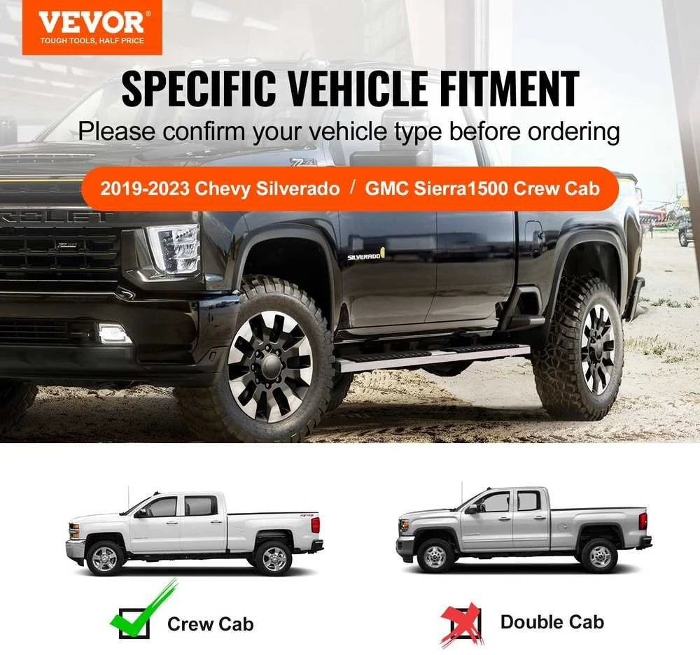 Nerūdijančio plieno šoninės pakopos, 152.4 mm pločio laipteliai, skirti Chevy Silverado GMC Sierra, 227 kg talpa, sunkvežimio apsauginiai strypai, skirti Crew Cab