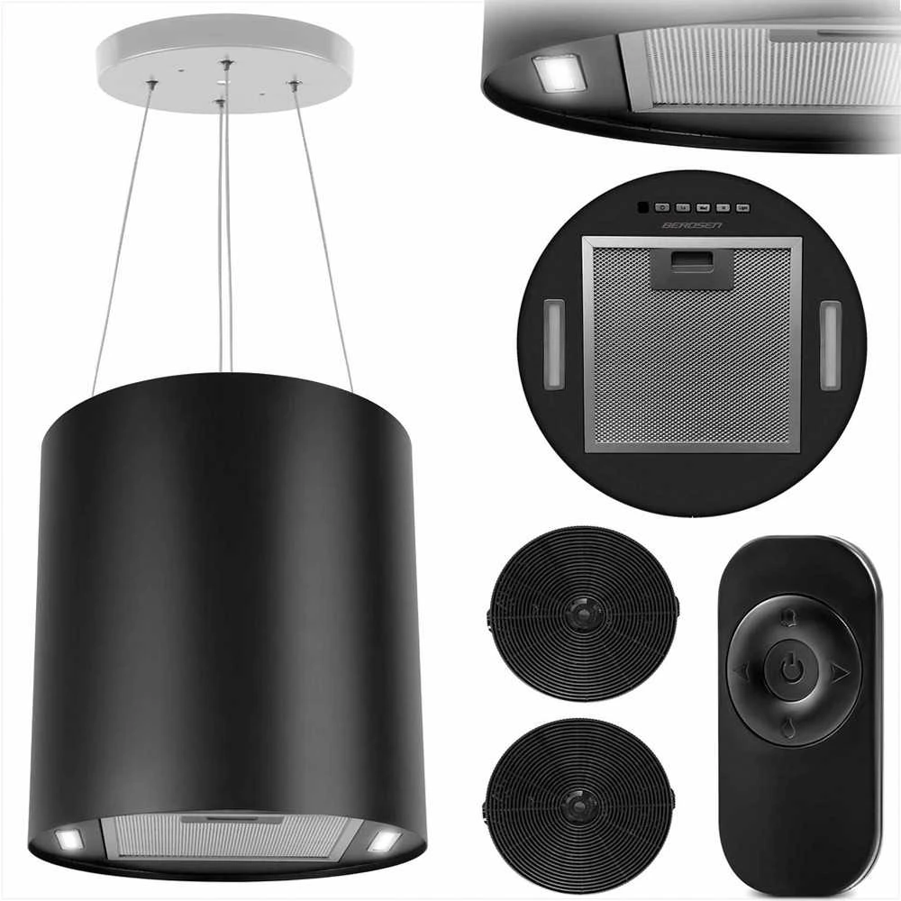 Pakabinamas šviestuvas Berdsen Nerūdijančio plieno virtuvės gartraukis, 35cm skersmuo, galingas ištraukimo ventiliatorius, nuotolinis valdymas, LED apšvietimas