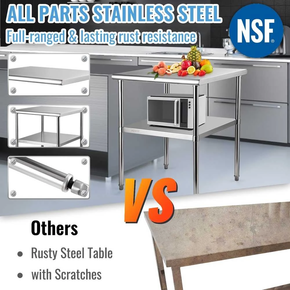 Nerūdijančio plieno virtuvės stalas 76x76x91cm, 363kg, komercinis, gamybinis, maisto ruošimui