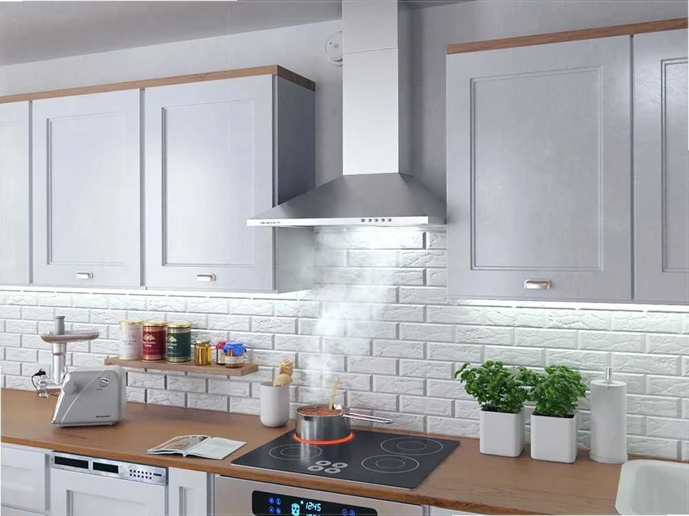 Berdsen Nerūdijančio plieno virtuvinis gartraukis, 60 cm pločio, efektyvus kvapų šalinimas, modernus dizainas, LED apšvietimas