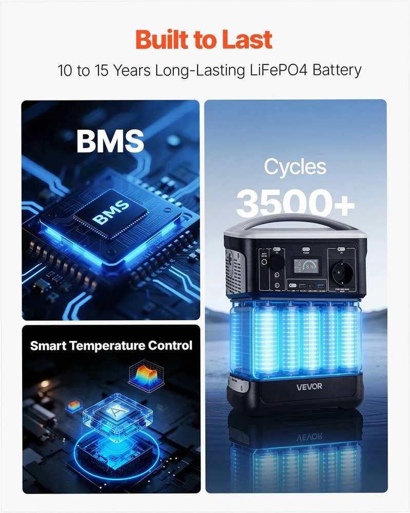 VEVOR Nešiojama 600W elektros stotis su LiFePO4 akumuliatoriumi